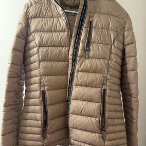 Michael Kors Tan Quilted Puffer Jacket Asymmetrical Design